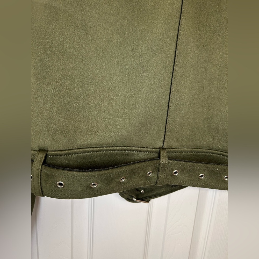 Zara Olive Moto Jacket Belted Zip Biker Chic Trendy S - Picture 7 of 14
